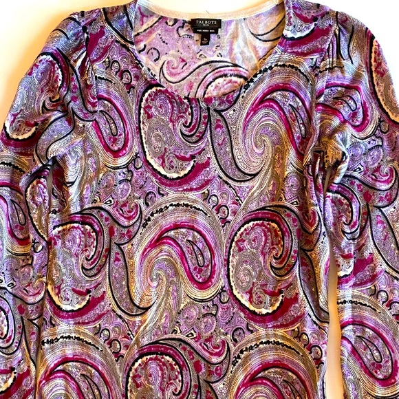 Talbots Sweaters - Talbots 100% Merino Wool Lightweight Sweater  Paisley Purple/Gray Petite SP